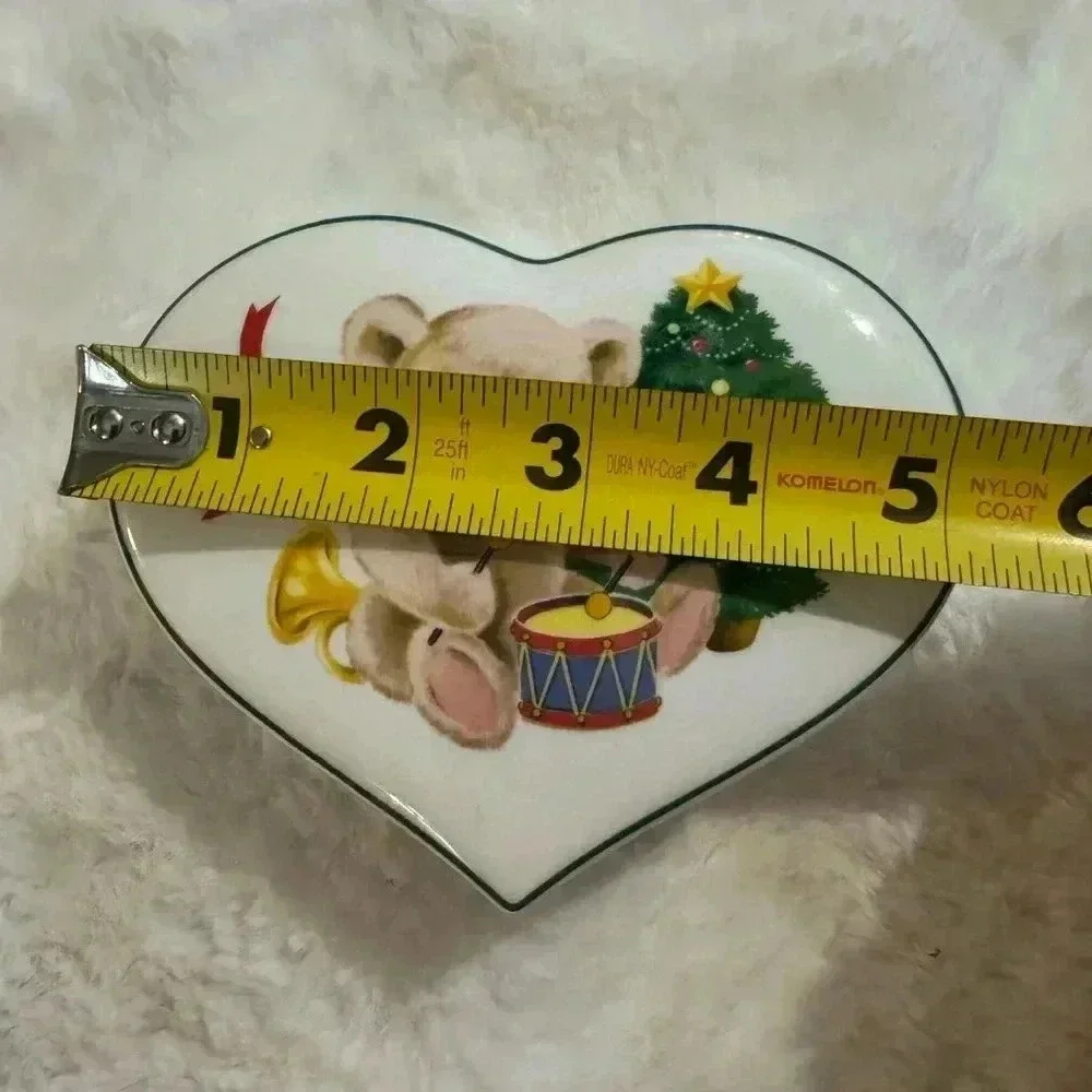 Vintage Little Drummer Bear Heart Shaped Jewelry Holder Trinket Box Christmas